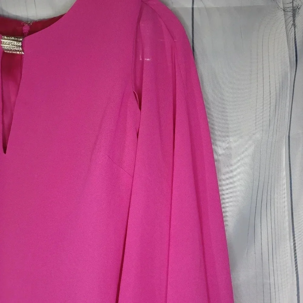 Vince Camuto Hot Pink layered drape chiffon boho flowy Flounce dress size 8 - Picture 3 of 15